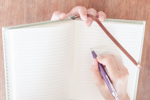 Woman pay attention of writing, stock photo