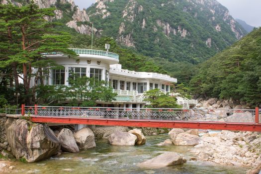 Mount Kumgang. North Korea. iron bridge over mountain river