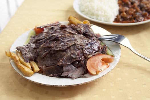 Doner-kebab on a palte in a turkish cafe
