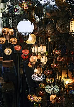 Traditional turkish lanterns in a small shop