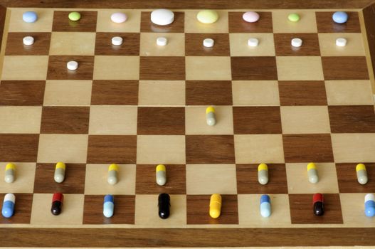 Chess set made of capsules, pills and tablets