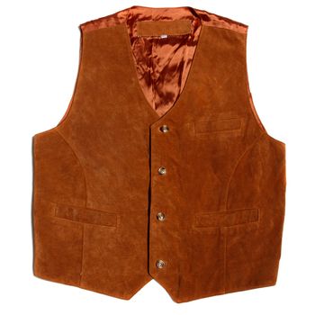 vintage suede leather waistcoat on white background