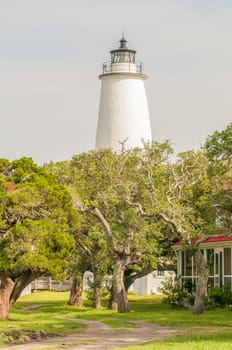 The Ocracoke Lighthouse and Keeper's Dwelling on Ocracoke Island of North Carolina's Outer Banks