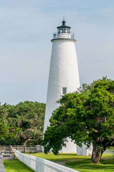 The Ocracoke Lighthouse and Keeper's Dwelling on Ocracoke Island of North Carolina's Outer Banks