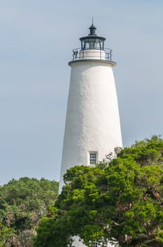 The Ocracoke Lighthouse and Keeper's Dwelling on Ocracoke Island of North Carolina's Outer Banks