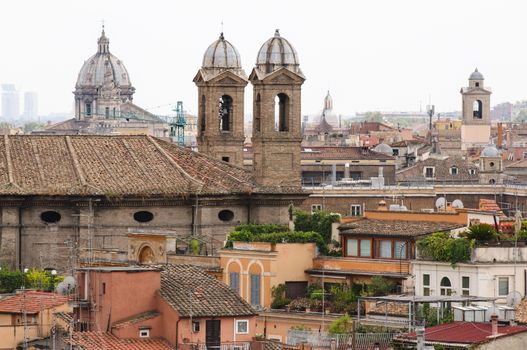 View to Rome roofs from Villa Borghese garden