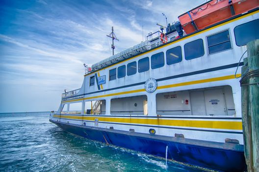 Hatteras, NC, USA - August 8, 2014 :  ferry transport boat at cape hatteras outer banks