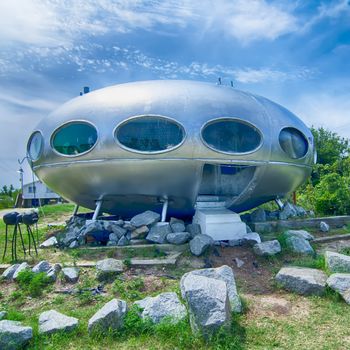 Frisco, NC-August 9:   mass-produced Futuro house. The Futuro is a house designed by Matti Suuronen. August 09, 2014 in Frisco,NC