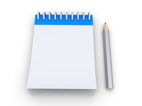 3d empty notepad with a pencil next to it