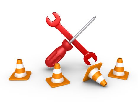 3d repair tools are behind four traffic cones