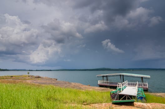 Water and sky in  the Reservoir embankment Sirinthorn Ubonratchatani Thailand