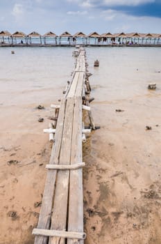 Wood cottage Water and sky in  the Reservoir embankment Sirinthorn Ubonratchatani Thailand