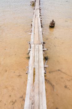 wood brigde water in  the Reservoir embankment Sirinthorn Ubonratchatani Thailand