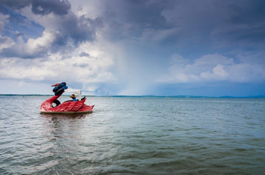 Water and sky in  the Reservoir embankment Sirinthorn Ubonratchatani Thailand