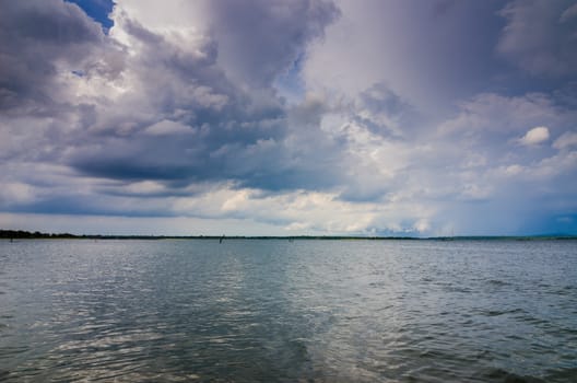 Water and sky in  the Reservoir embankment Sirinthorn Ubonratchatani Thailand