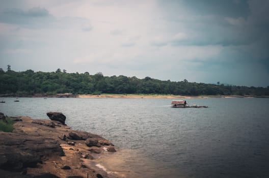 Water and sky in  the Reservoir embankment Sirinthorn Ubonratchatani Thailand vintage