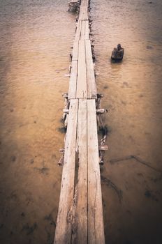 wood brigde water in  the Reservoir embankment Sirinthorn Ubonratchatani Thailand vintage