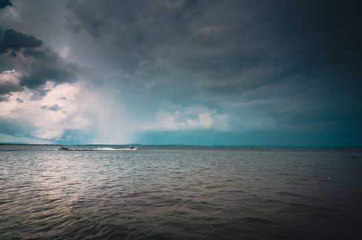 Water and sky in  the Reservoir embankment Sirinthorn Ubonratchatani Thailand vintage