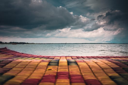 Water and sky in  the Reservoir embankment Sirinthorn Ubonratchatani Thailand vintage