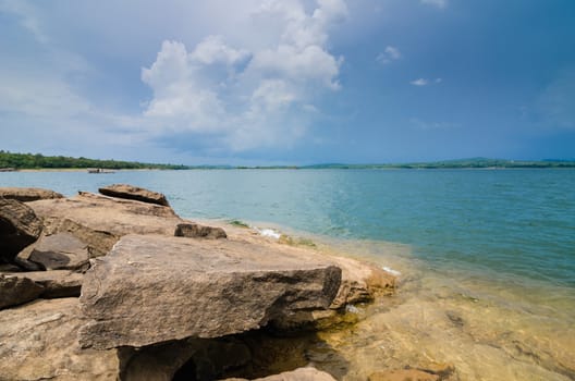 Water and sky in  the Reservoir embankment Sirinthorn Ubonratchatani Thailand