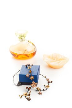 fashion necklace with box, perfume and aromatic candle