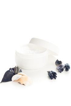 white cosmetic moisturizer cream in white container