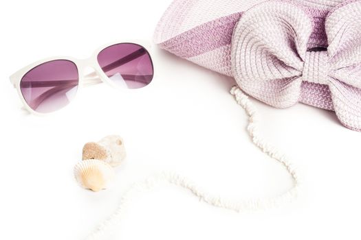 women summer accessories, violet sun glass and hat