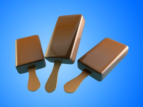 Chocolate ice cream 3d Illustrations on a light blue background
