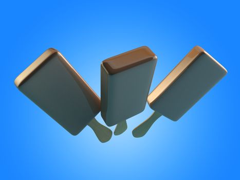 3D render of chocolate ice cream on light blue background.