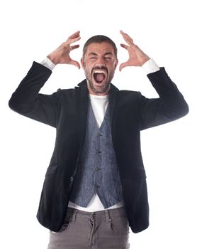 angry man in front of white background