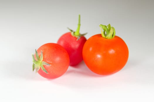 Photo shows a detail of the colourful tomatoes on a table.