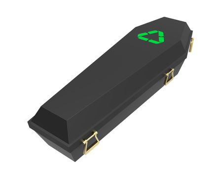 Black coffin with recycling symbol, 3d render
