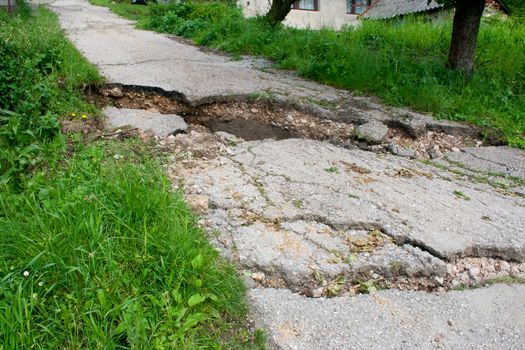 Broken road by earth sliding