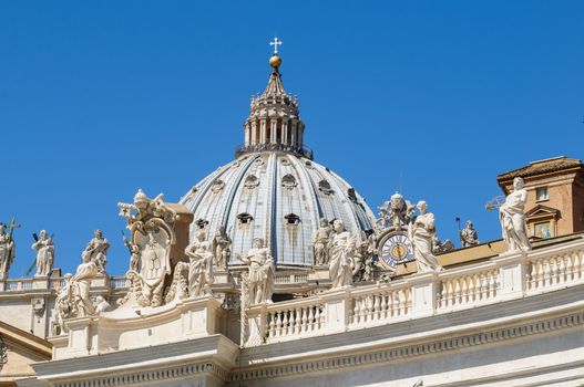 Statues on the roof of St. Peter Cathedral in Rome, Italy