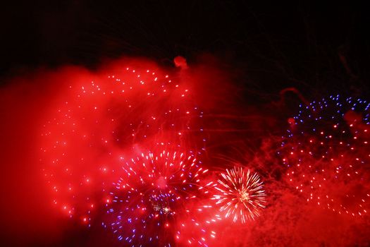 Celebrating firework in the black night sky