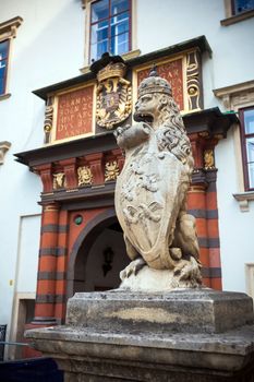 VIENNA, AUSTRIA - AUGUST 4, 2013: Lion statue at the Royal Palace Hofburg, Vienna, Austria