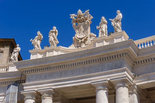 Statues on the roof of St. Peter Cathedral in Rome, Italy