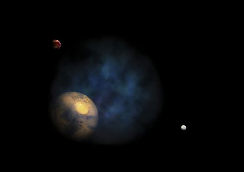 Far-out planets in a space against stars. "Elements of this image furnished by NASA".