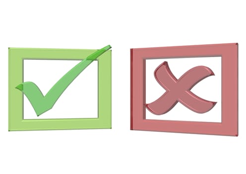 Glossy green Check mark on white background
