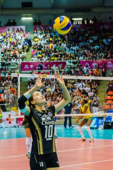 BANGKOK - AUGUST 17: Wilavan Apinyapong of Thailand Volleyball Team in action during The Volleyball World Grand Prix 2014 at Indoor Stadium Huamark on August 17, 2014 in Bangkok, Thailand.