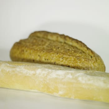 Loafs of bread and a french baguette