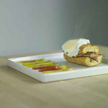 fresh egg sandwick with sliced pear