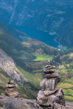 The Geiranger fjord in Norway, surrounded by high mountains