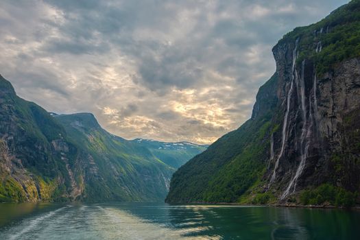 The Seven Sisters Waterfall in Geiranger Fjord, Norway