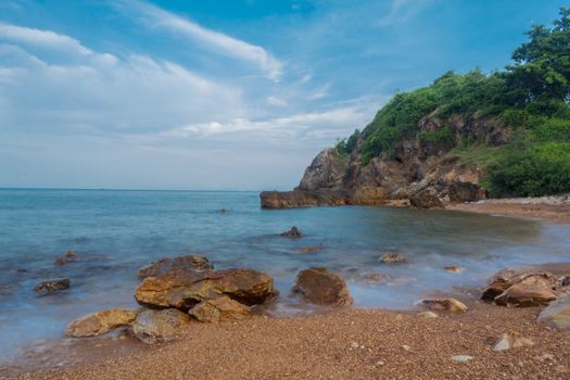 Landscape seascape of jagged and rugged rocks on coastline