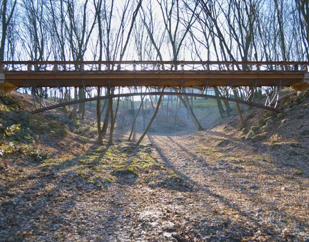 Brige in the forest. Yanukovych Mezhigorie. Ukraine