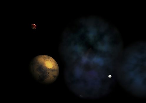 Far-out planets in a space against stars. "Elements of this image furnished by NASA".