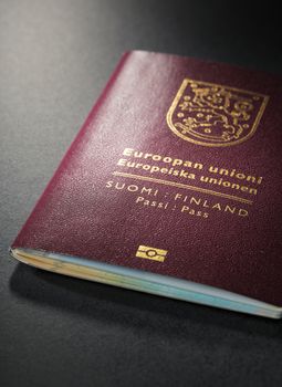 Closeup of Finnish (Finland) passport. This is the new (2013) design of the passport.
