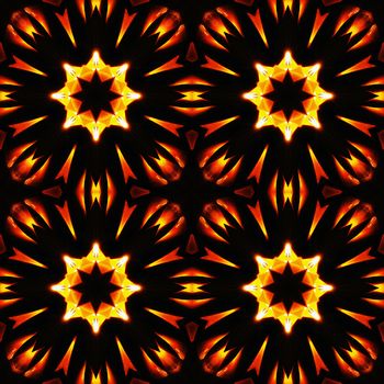 Abstract seamless pattern, fiery stars on a black background