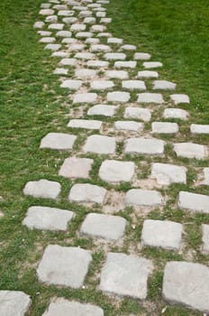 pavement in cobbles in garden